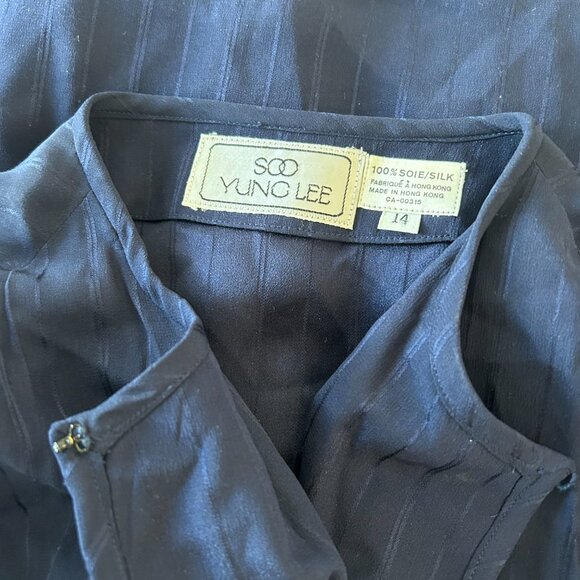 Soo Yung Lee 100% Silk Matching Matching Jacket and Skirt Set Navy Blue Size 14 - Picture 12 of 15